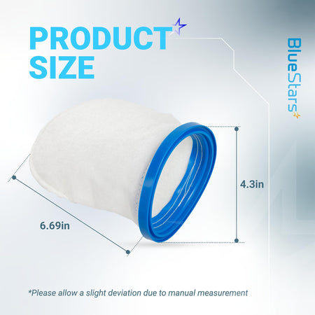 Dimensional diagram of P30X022XF Pool Blaster Max filter bag showing 4.3-inch diameter and 6.69-inch length.