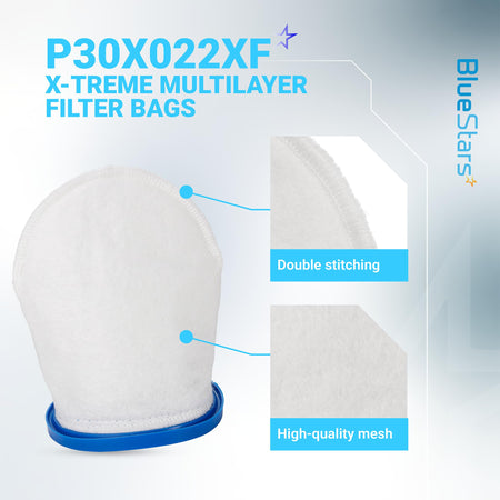 P30X022XF multilayer pool vacuum filter bag showing double stitching and high-quality mesh construction.
