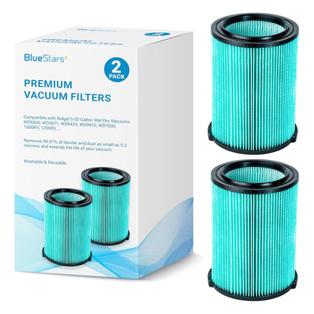Two VF6000 5-layer HEPA replacement filters for Ridgid wet dry vacuums with retail packaging box.