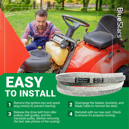 GX20305 mower deck belt replacement with easy installation guide for John Deere and Scotts lawn mowers.