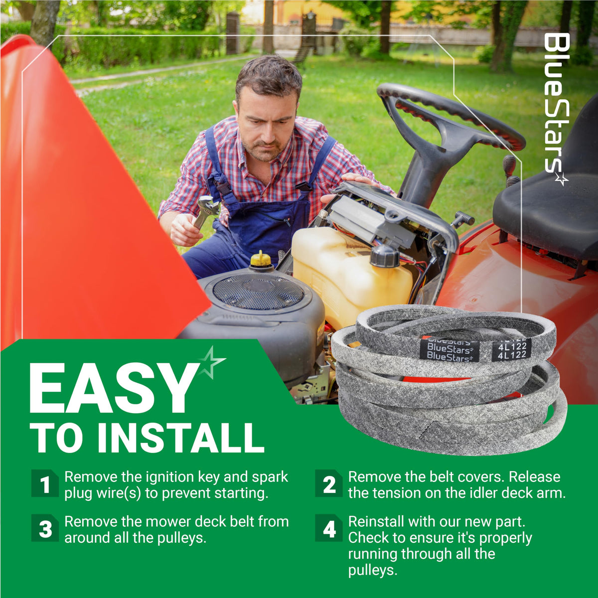 Instructional graphic showing 954-04153 deck belt installation steps for Cub Cadet lawn mowers.
