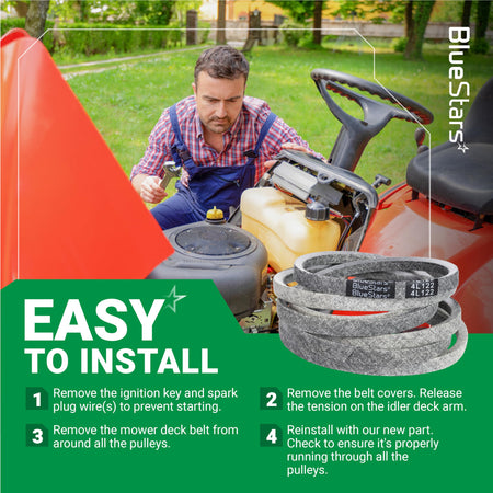 Instructional graphic showing 954-04153 deck belt installation steps for Cub Cadet lawn mowers.