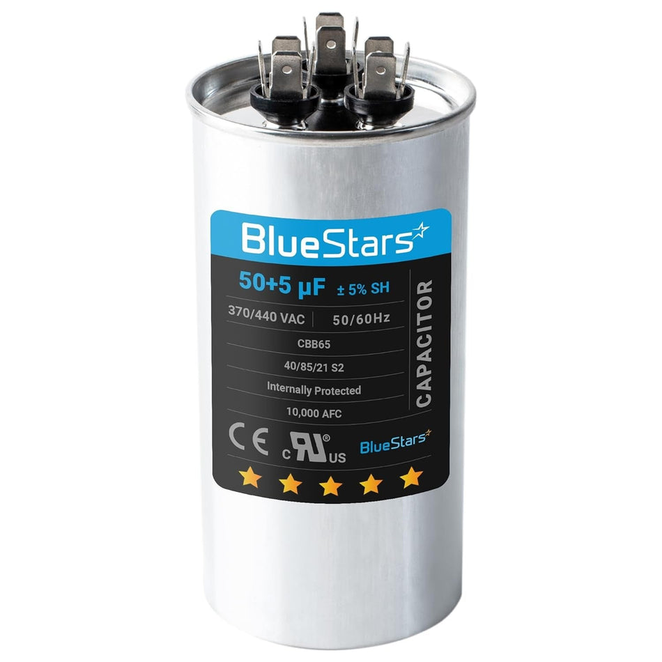 97F9850 97F9970 50+5 uF/MFD 370 or 440 VAC Dual Run Circular Start Capacitor
