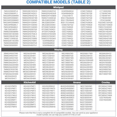279640 Dryer Idler Pulley Replacement, compatibility chart listing Whirlpool, Maytag, KitchenAid, Amana and Crosley models