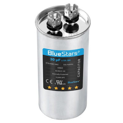 30 uF 370/440 VAC round motor run capacitor for air conditioner and heat pump systems.