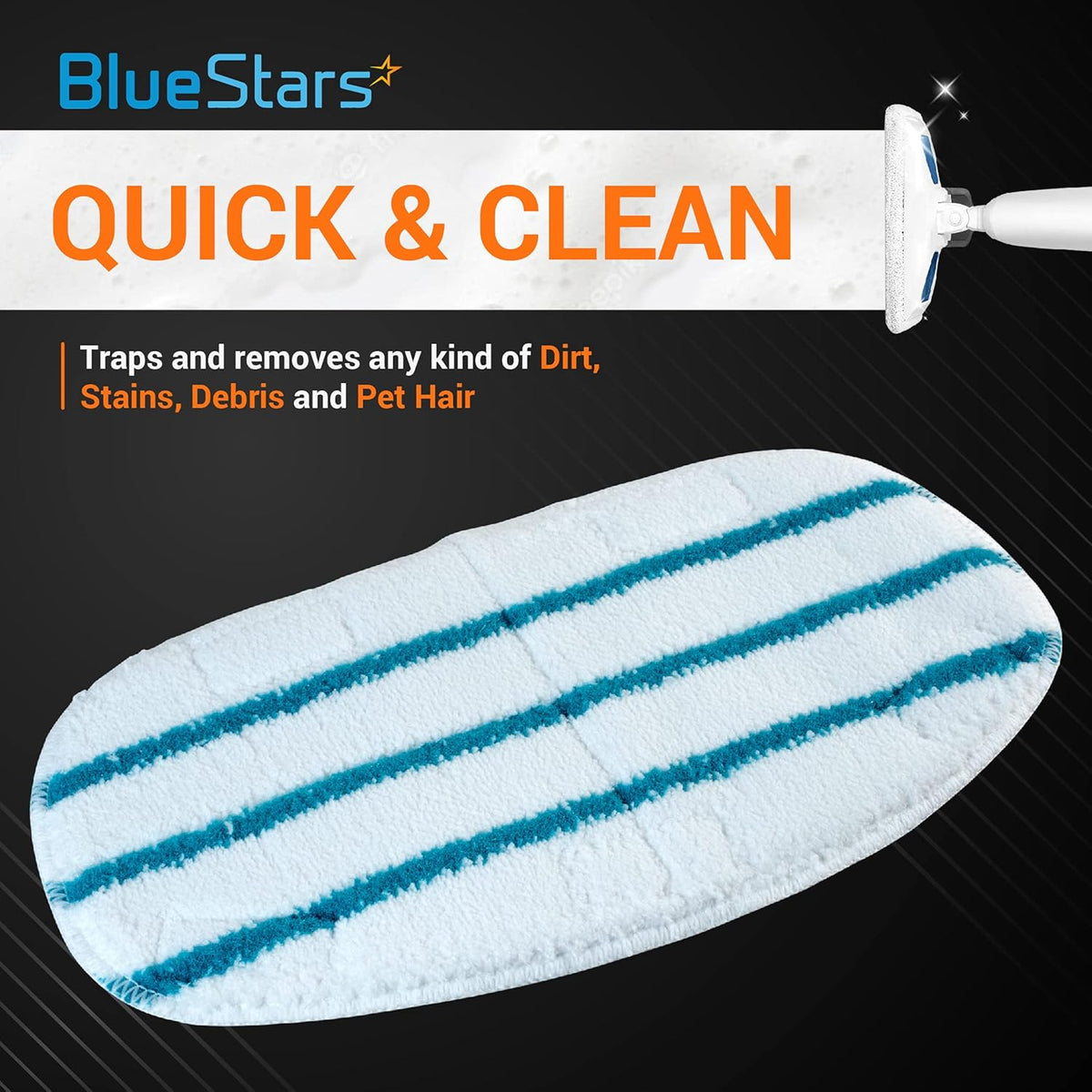 Single microfiber steam mop replacement pad for PurSteam ThermaPro cleaners with blue scrubbing strips.