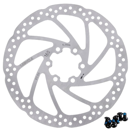 160mm stainless steel bike disc brake rotor with 6 mounting bolts for MTB and road bikes.