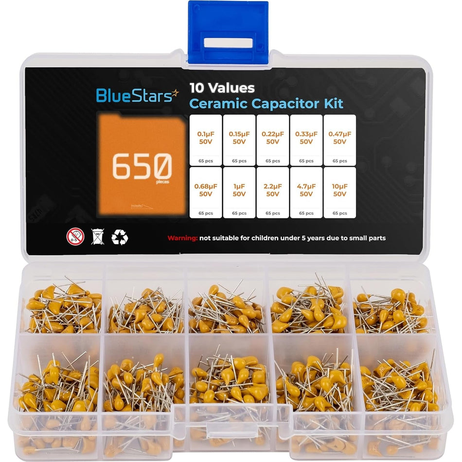 10-Value Ceramic Capacitor Assortment Kit 650 pcs