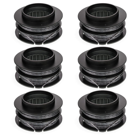 Pack of 6 SB00L00 replacement string trimmer spools for Greenworks 60V and 80V dual line trimmers.