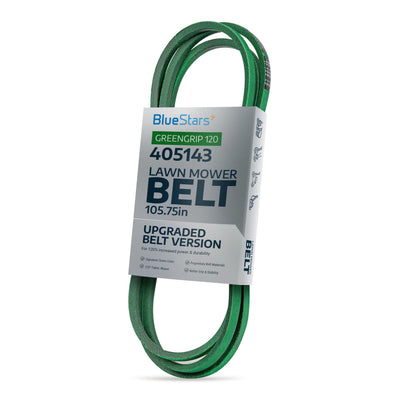 405143 green lawn mower deck belt for 46-inch decks in branded packaging.