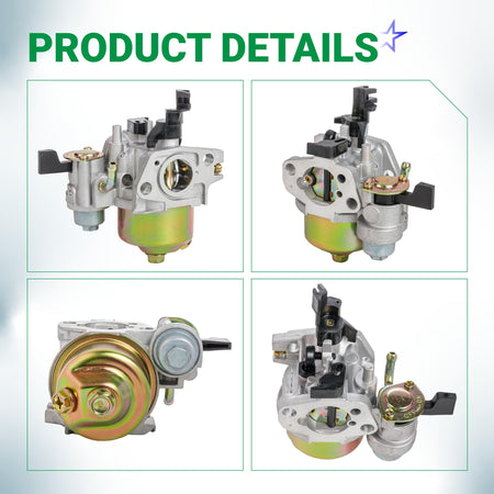 Four-angle product detail view of GX160 GX200 carburetor for Honda and Predator 212cc engines.