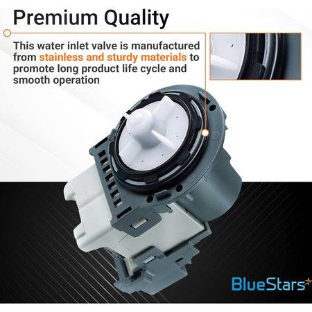 DC31-00178A washer drain pump motor for Samsung and Whirlpool washing machines, close-up view of pump assembly.