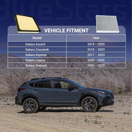 16546AA150 Engine & Cabin Air Filter Kit, Subaru vehicle fitment chart with engine and cabin filters