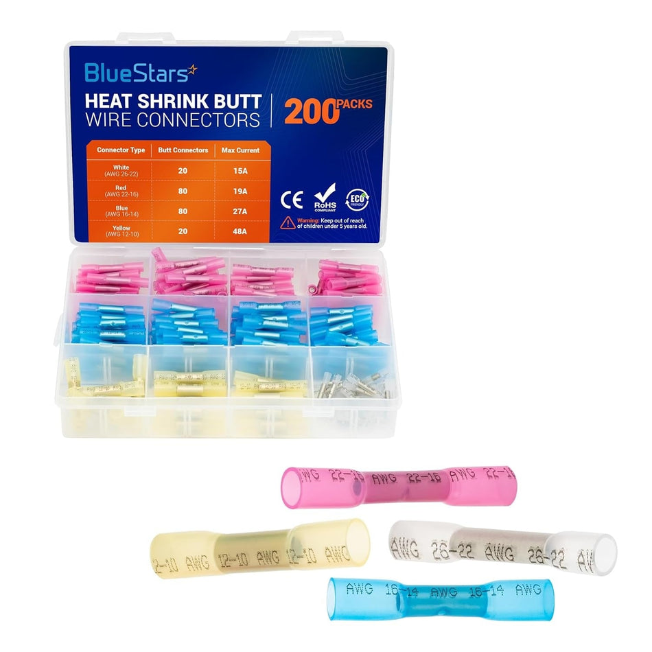 [Lifetime Warranty] 200 PCS Heat Shrink Butt Wire Connectors