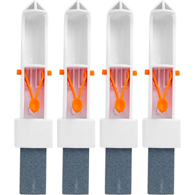 Set of four pool pumice stones with white EZ-clip handles for pool cleaning.