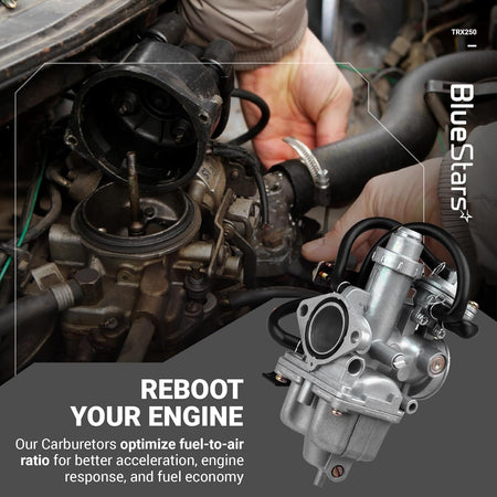 TRX250 carburetor replacement for Honda TRX 250 Recon ATV shown with engine installation context.