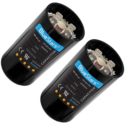 Two 189-227 uF 125 VAC round start capacitors for single phase motors.