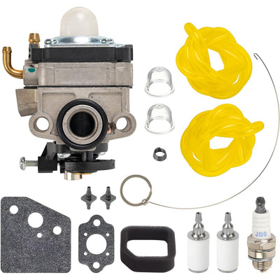 Carburetor tune-up kit for Honda GX22 and GX31 engines including fuel lines, primer bulbs, gaskets, and spark plug.