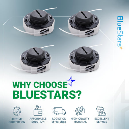 Pack of four C3-2 trimmer head spools for Stihl string trimmers with BlueStars brand marketing information.