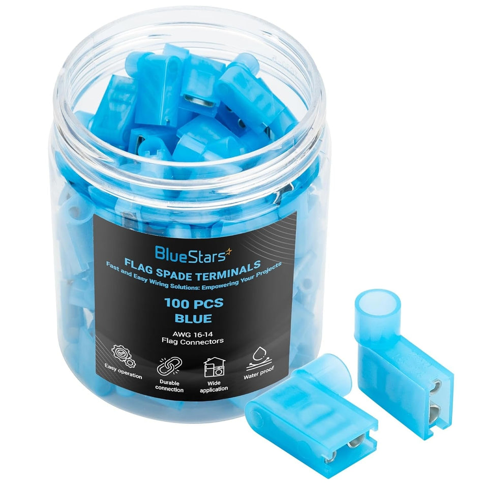100 PCS Blue Flag Spade Terminals Female