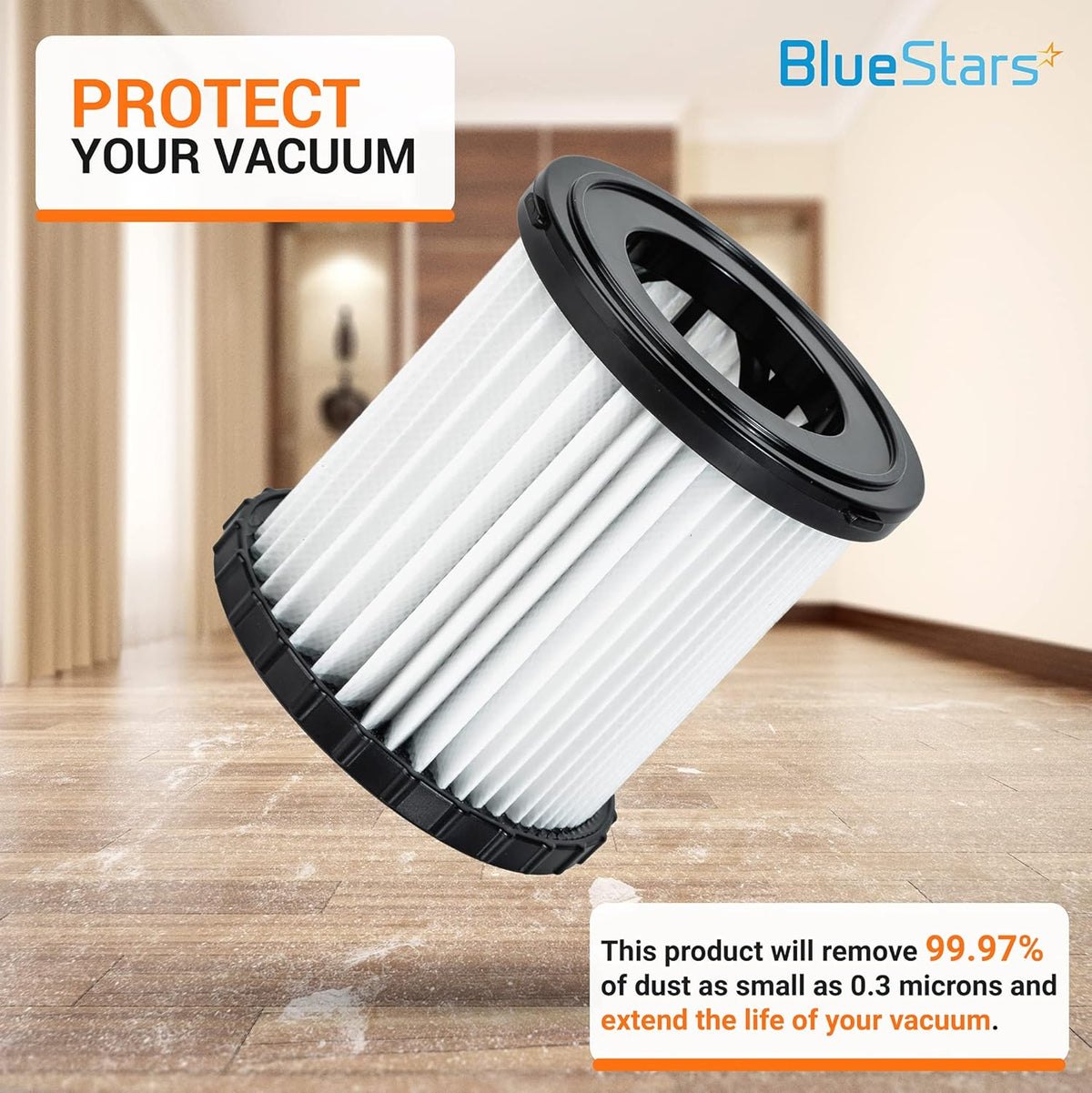 Single replacement pleated filter for DEWALT DCV580 and DCV581H wet/dry vacuums.