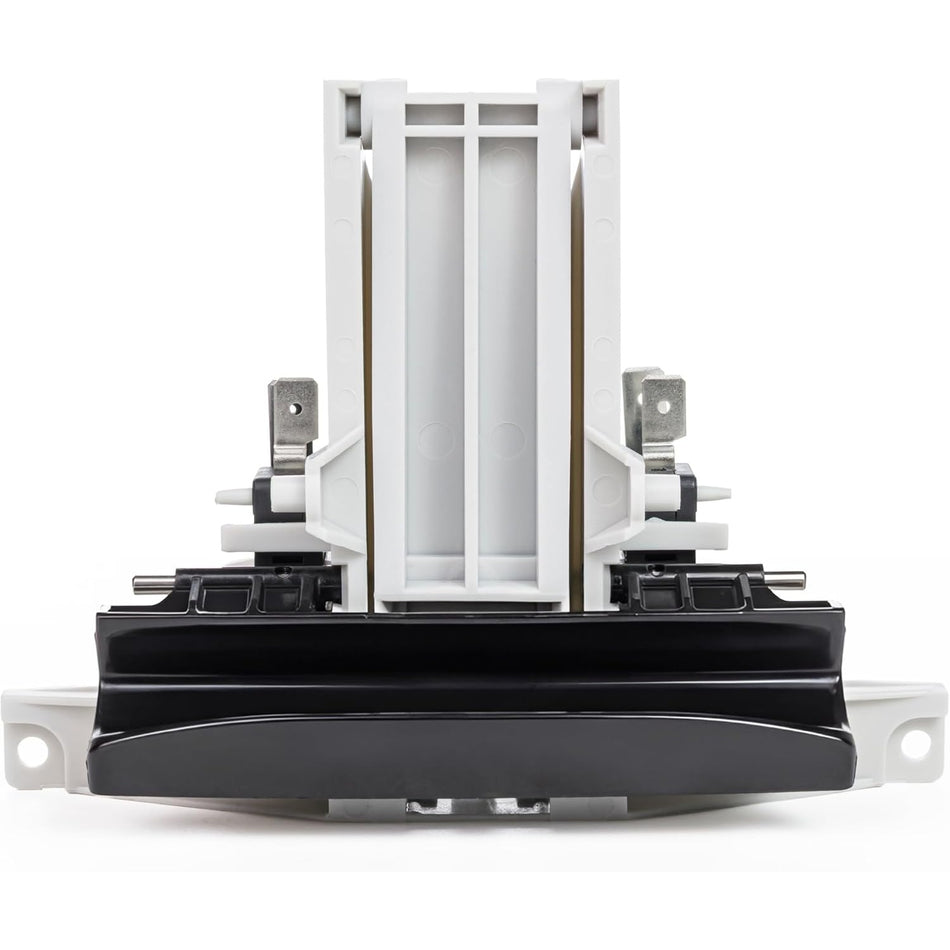 Replacement dishwasher door latch handle assembly for Whirlpool and Maytag, front view.