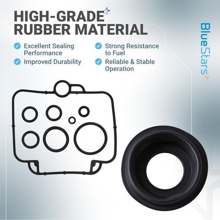 Rubber carburetor gasket and diaphragm kit for Polaris Sportsman 500, highlighting high-grade fuel-resistant material.