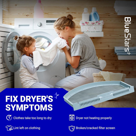 WE03X23881 dryer lint filter replacement for GE and Hotpoint dryers shown in an informational product graphic.