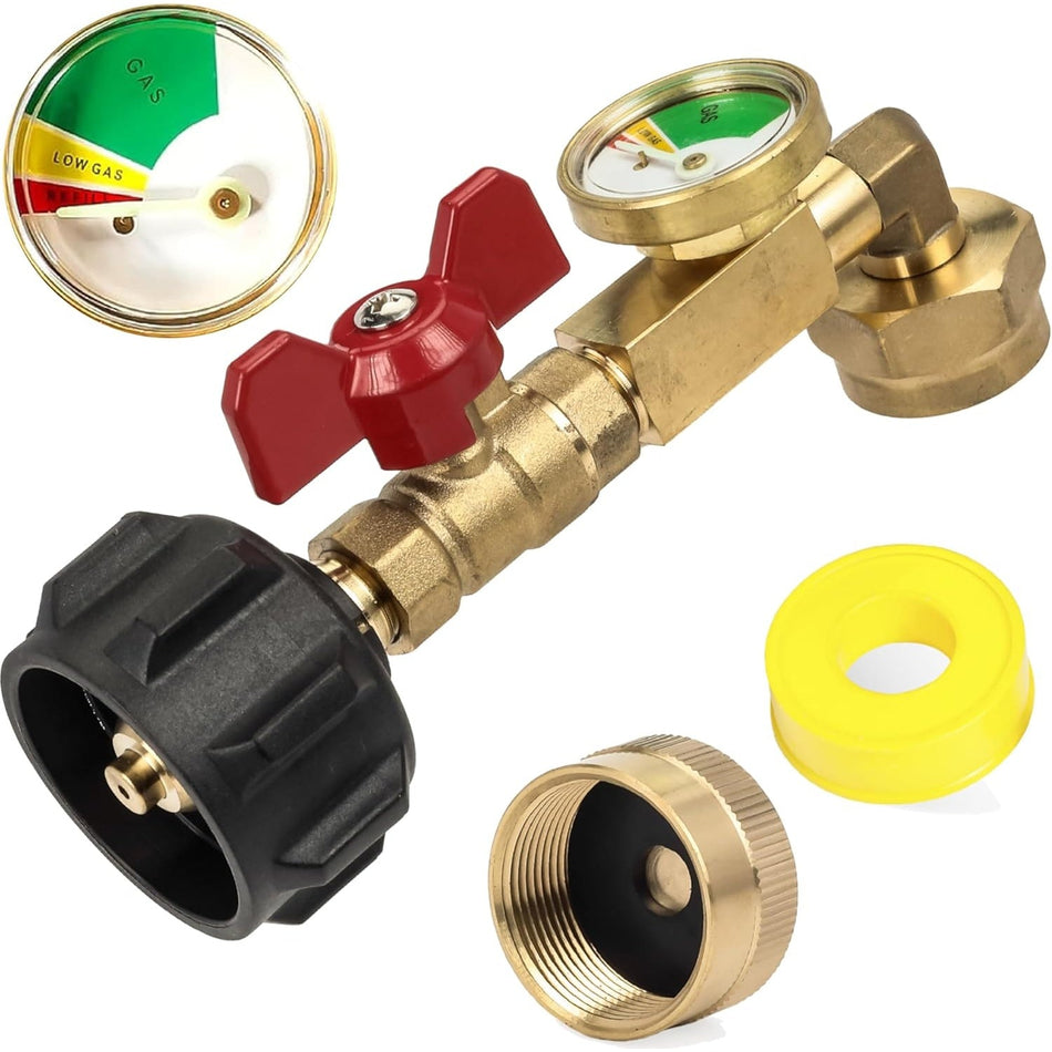 Propane Refill Adapter for 1 LB. Tanks, Propane Adapter 20lb to 1lb Converter with Gauge & Valve – QCC1/Type1 Propane Refilling 90-Degree Elbow Adapter 5-20 LB Tank