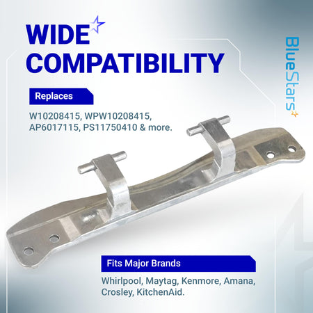 W10208415 dryer and washer door hinge replacement part for Whirlpool, Maytag, and Kenmore appliances.
