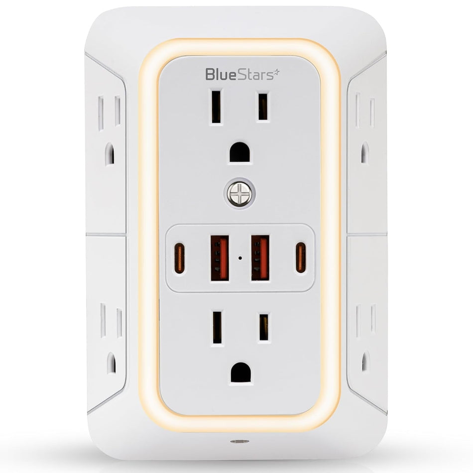Wall Mount Power Strip 6 Outlet 4 USB Ports