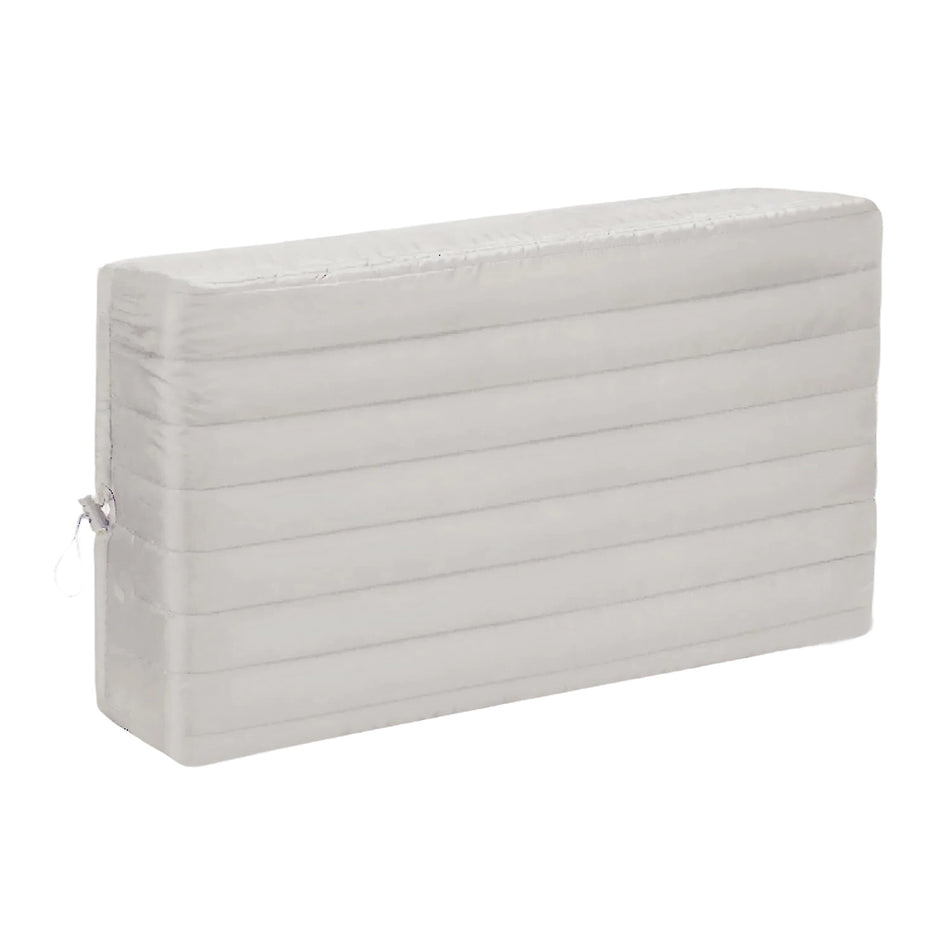 White quilted indoor window air conditioner cover, 28 x 20 x 3.5 inches.