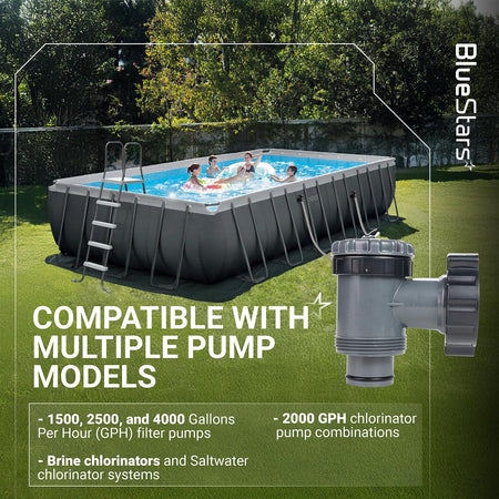38mm plunger valve for Intex pool pump shown with compatibility information for above ground filter systems.