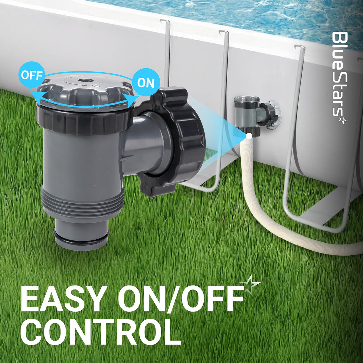 Intex pool plunger valve showing on-off control mechanism for 1.5 inch above ground pool pump connection.
