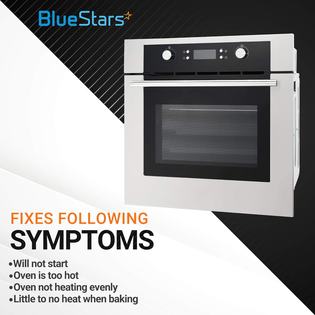 Stainless steel wall oven showing common heating symptoms fixed by the W10131825 temperature sensor.