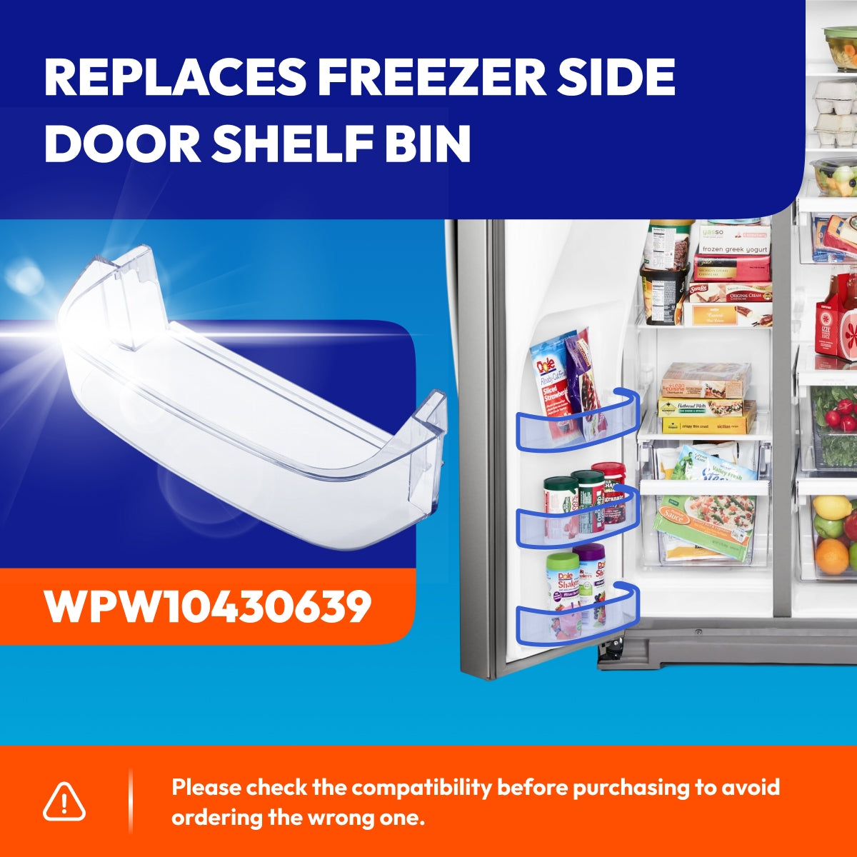 WPW10430639 Freezer Door Shelf Bin