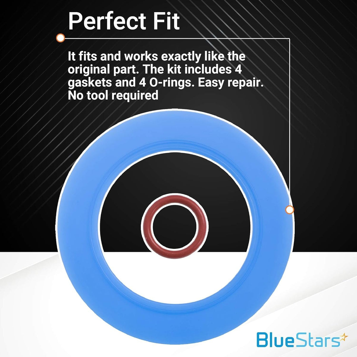 Blue flush valve gasket and red O-ring component from 7301111-0070A seal kit.