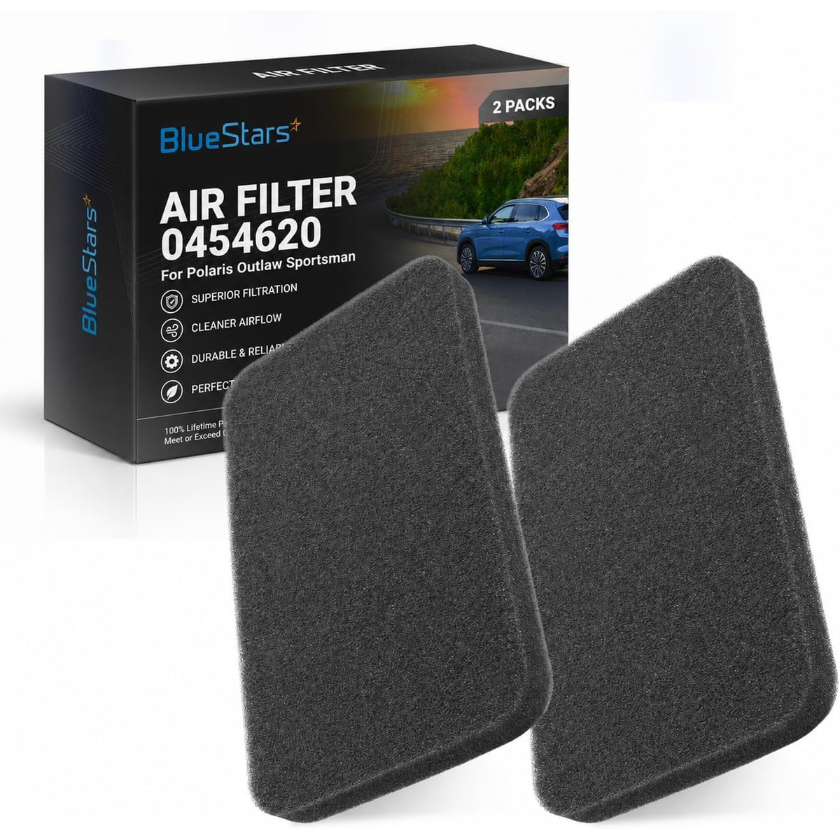 0454620 Air Filter 2-pack with two foam filters and BlueStars retail box