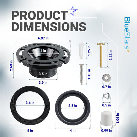 RV Toilet Seal 3" Socket Floor Flange Kit for Dometic 300 310 product dimensions diagram with flange, seals and hardware