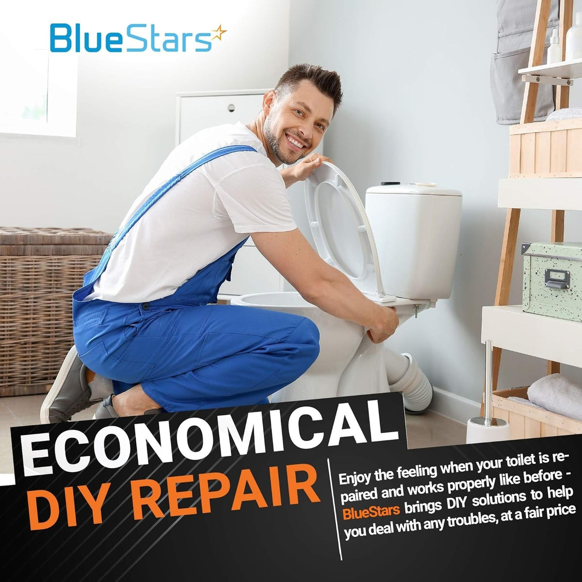 Handyman repairing a toilet to demonstrate DIY installation of a K-GP1059291 canister flush valve seal.