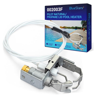 002003F pilot assembly for natural and propane pool heaters with white wire and mounting bracket.