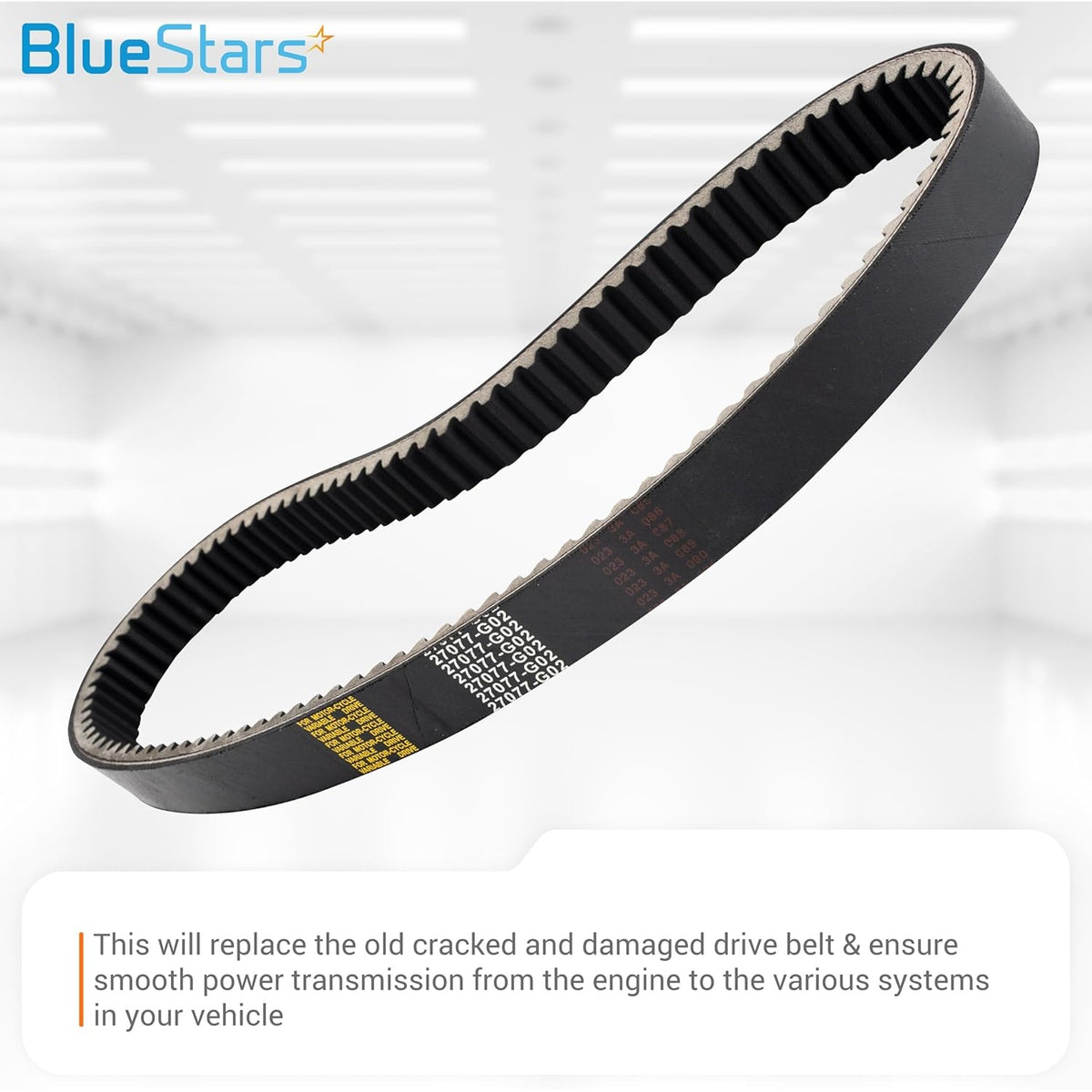 Black replacement drive belt for golf carts, compatible with part number 27077.
