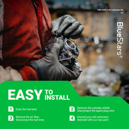 Mechanic installing a carburetor for Poulan 1950 2050 2150 series with easy installation steps.