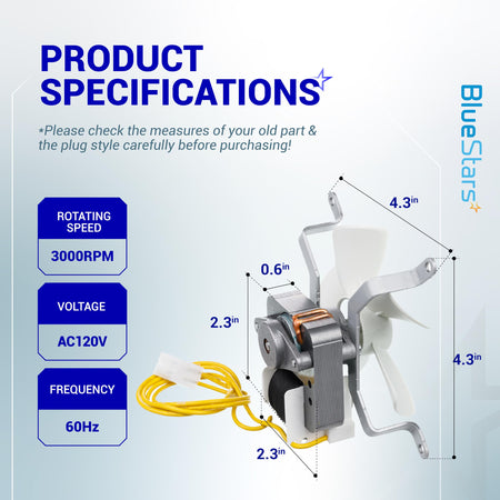 Dimensional diagram of IFRP01 grill induction fan kit showing motor, blade, and electrical specifications.