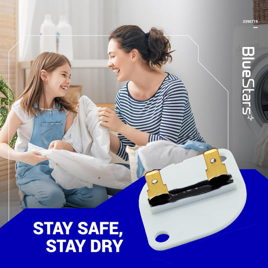 3390719 dryer thermal fuse replacement part for Whirlpool and Kenmore dryers shown in a lifestyle product graphic.