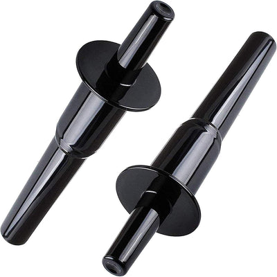 Two black plastic blender tamper tools for Vitamix blenders.
