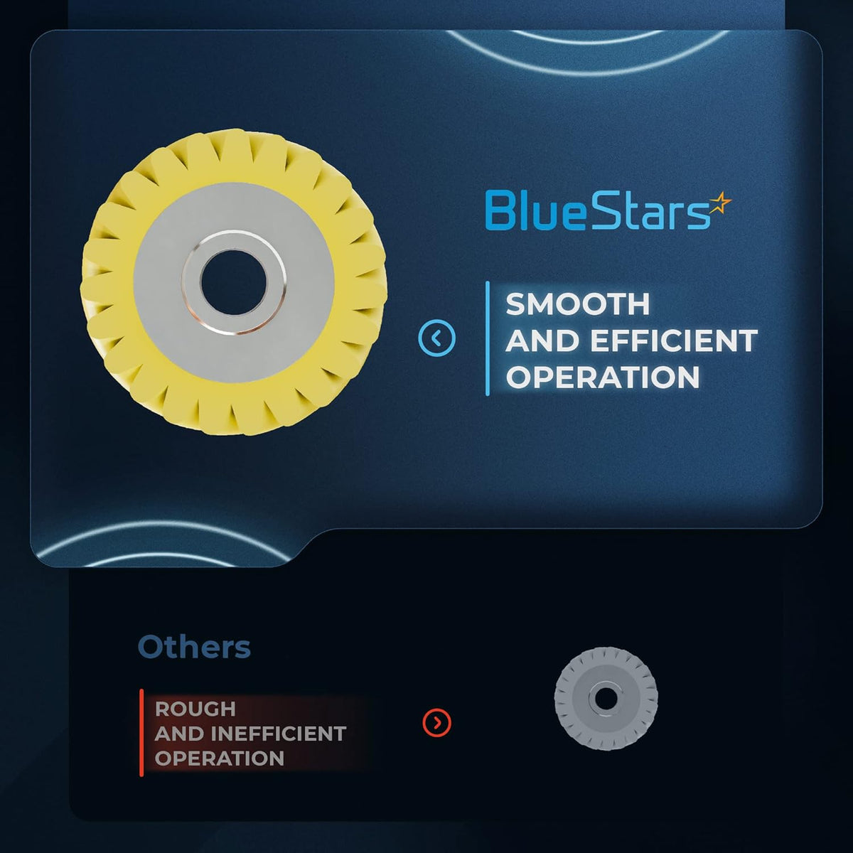 Comparison graphic showing BlueStars W10112253 mixer worm gear for smooth operation versus a standard gear.