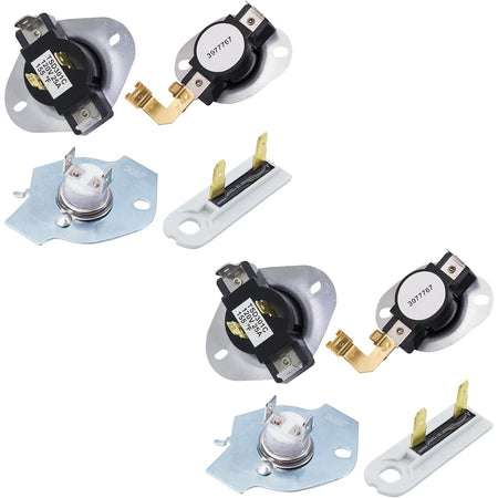 3387134 Cycling Thermostat, 3392519 Thermal Fuse, 3977393 Cut-off Switch and 3977767 Thermostat Kit, two sets shown