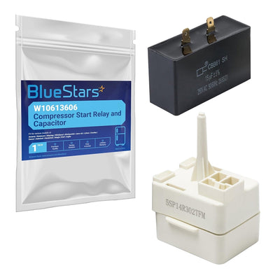 W10613606 refrigerator compressor start relay and capacitor kit with branded packaging.