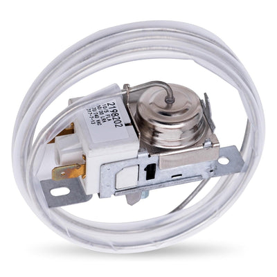 2198202 refrigerator cold control thermostat replacement with coiled capillary tube for Whirlpool and Kenmore refrigerators.